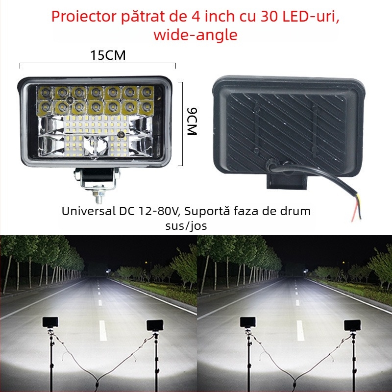 LED far pentru tractor electric și vehicul cu patru roți — 12-80V, luminozitate înaltă, fascicul lung și scurt