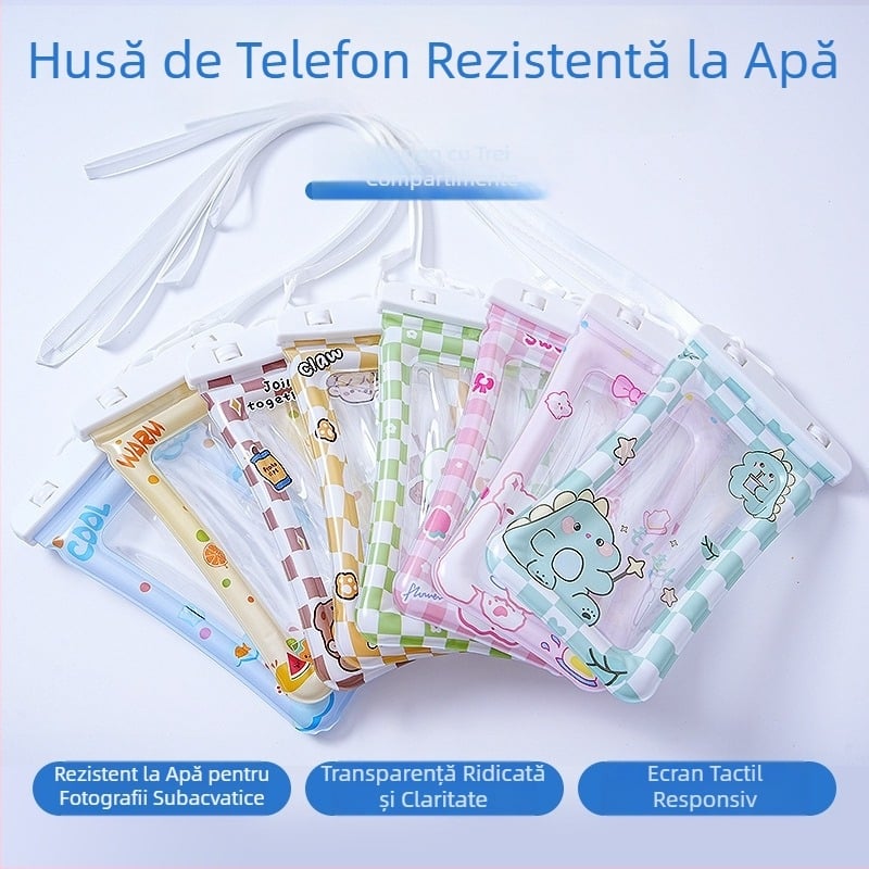 Geantă impermeabilă Cartoon pentru telefon, PVC, model cu dungi, țesătură impermeabilă, capacitate sub 6,5 L
