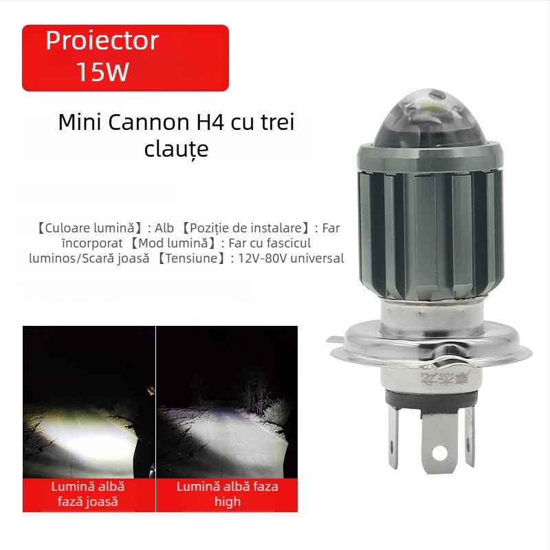 Far LED pentru motocicletă, vehicul electric și triciclu – universal 12V-85V, 12W, 3500lm, 4000K, carcasă din aluminiu