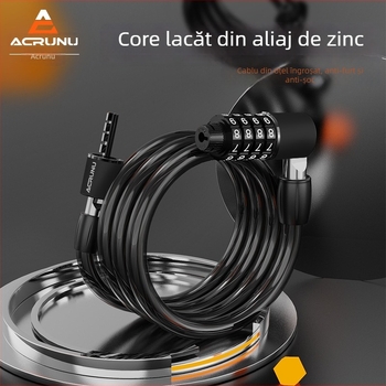Încuietoare de bicicletă cu parolă – MMS01; Materiale: aliaj de zinc, ABS, PVC, cablu din oțel compozit; Greutate: 326,5 g; Stil: Lux ușor