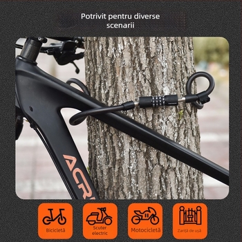 Încuietoare de bicicletă cu parolă – MMS01; Materiale: aliaj de zinc, ABS, PVC, cablu din oțel compozit; Greutate: 326,5 g; Stil: Lux ușor
