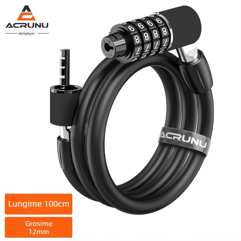 Încuietoare de bicicletă cu parolă – MMS01; Materiale: aliaj de zinc, ABS, PVC, cablu din oțel compozit; Greutate: 326,5 g; Stil: Lux ușor
