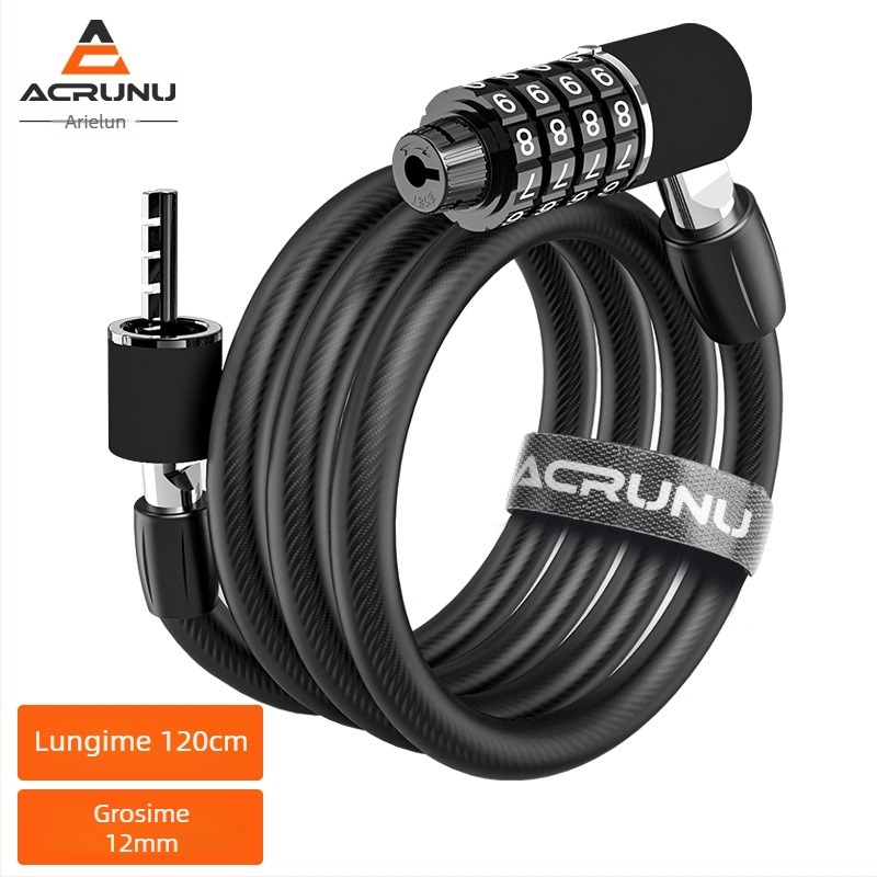 Încuietoare de bicicletă cu parolă – MMS01; Materiale: aliaj de zinc, ABS, PVC, cablu din oțel compozit; Greutate: 326,5 g; Stil: Lux ușor