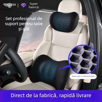 Set suporturi pentru cap și lombar pentru șofer și pasager, spumă cu gel memorie, husă din poliester