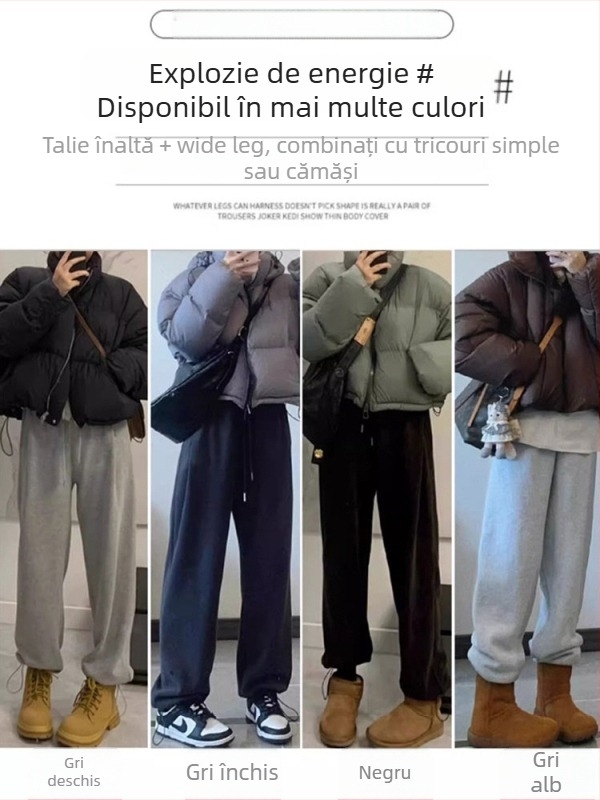 Pantaloni de maternitate Jingqi pentru toamnă–iarnă, căptuți cu fleece, croială largă, design cu două funcții, fără să strângă abdomenul, groși și calzi