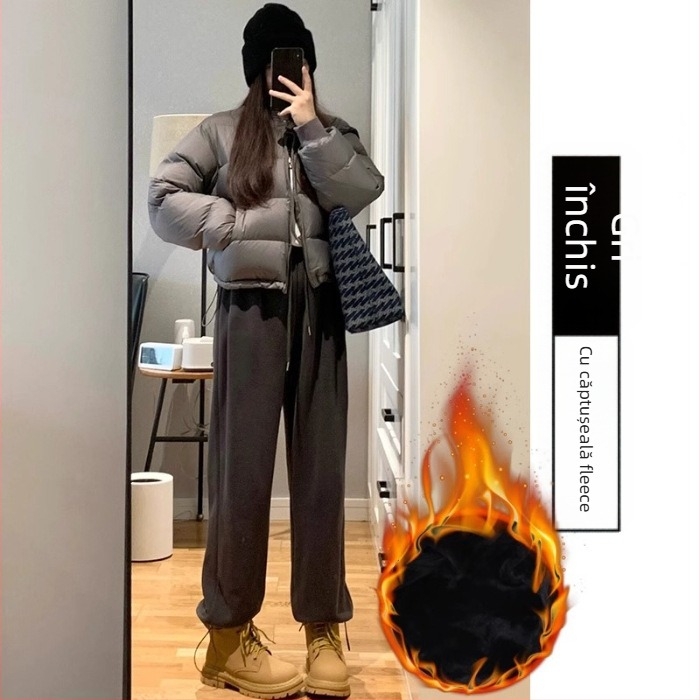 Pantaloni de maternitate Jingqi pentru toamnă–iarnă, căptuți cu fleece, croială largă, design cu două funcții, fără să strângă abdomenul, groși și calzi