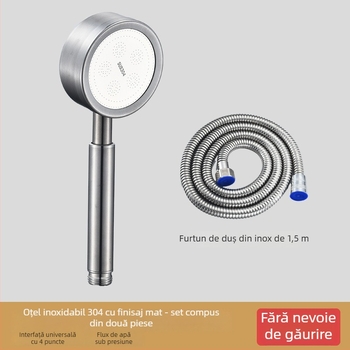 Cap de duș manual din oțel inoxidabil, cu filtru încorporat, detașabil pentru curățare, formă rotundă