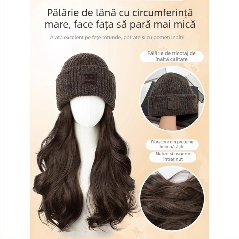 Perucă cu șapcă tricotată - păr lung buclat, breton natural, Upgrade Hair, nu este potrivită pentru vopsire la temperatură înaltă