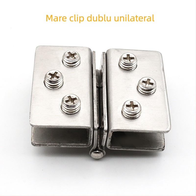 Balama din oțel inoxidabil pentru sticlă – montaj fără găuri; potrivită pentru vitrine, dulapuri pentru vin, ferestre și alte uși din sticlă; Model ST500201; domeniu prinderi 5–10 mm; finisaj cu trasare pe fir