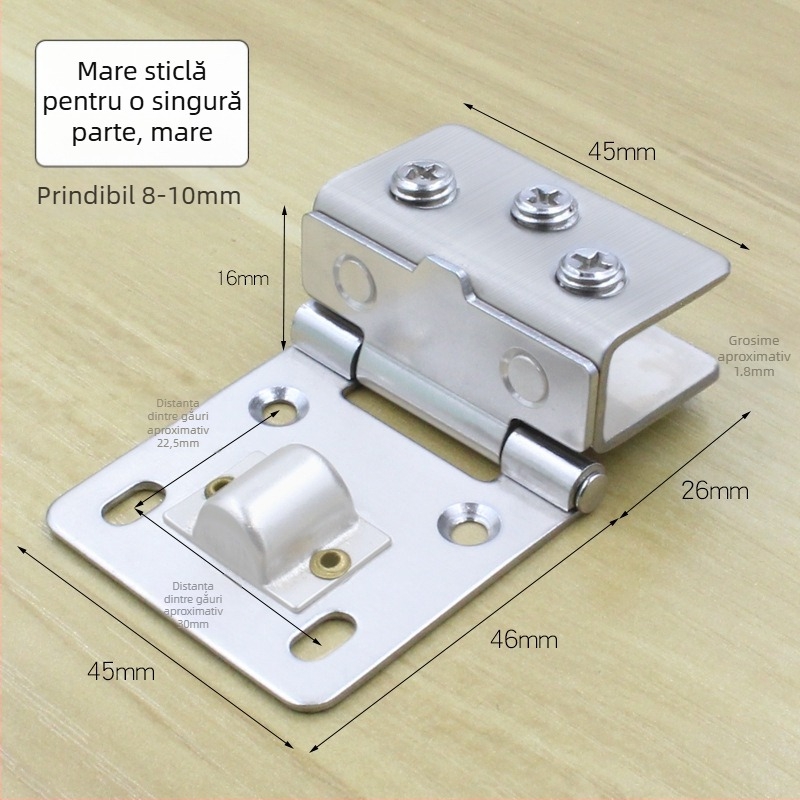 Balamă din oțel inoxidabil pentru sticlă, bilaterală, 180°, modelul 001