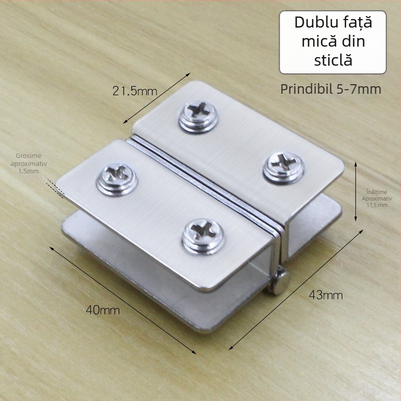 Balamă din oțel inoxidabil pentru sticlă, bilaterală, 180°, modelul 001