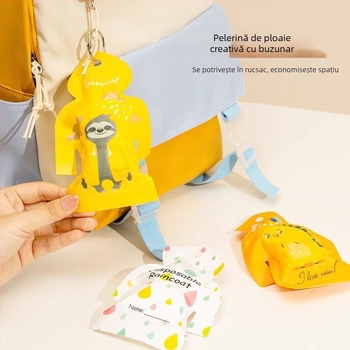 Poncă de ploaie în formă de card pentru adulți și copii, stil desen animat, țesătură PE 0,03 mm, strat impermeabil cu adeziv PE, design portabil cu buzunar