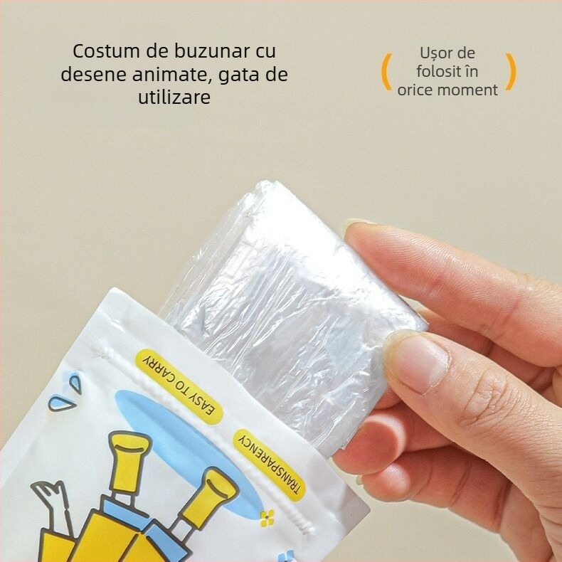 Poncă de ploaie în formă de card pentru adulți și copii, stil desen animat, țesătură PE 0,03 mm, strat impermeabil cu adeziv PE, design portabil cu buzunar