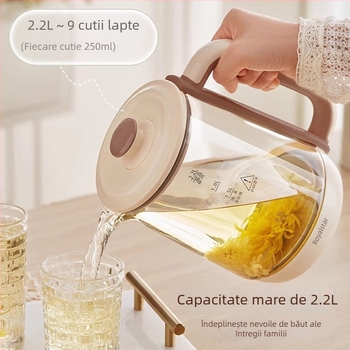 Royalstar Ceainic pentru sănătate, 1.5–2 L; corp din borosilikat cu vas interior din sticlă; 220 V, 500–1000 W; control prin atingere cu termostat digital și control inteligent al temperaturii; oprire automată.