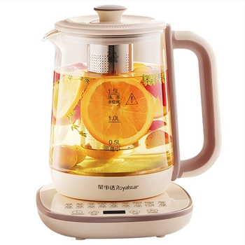 Royalstar Ceainic pentru sănătate, 1.5–2 L; corp din borosilikat cu vas interior din sticlă; 220 V, 500–1000 W; control prin atingere cu termostat digital și control inteligent al temperaturii; oprire automată.