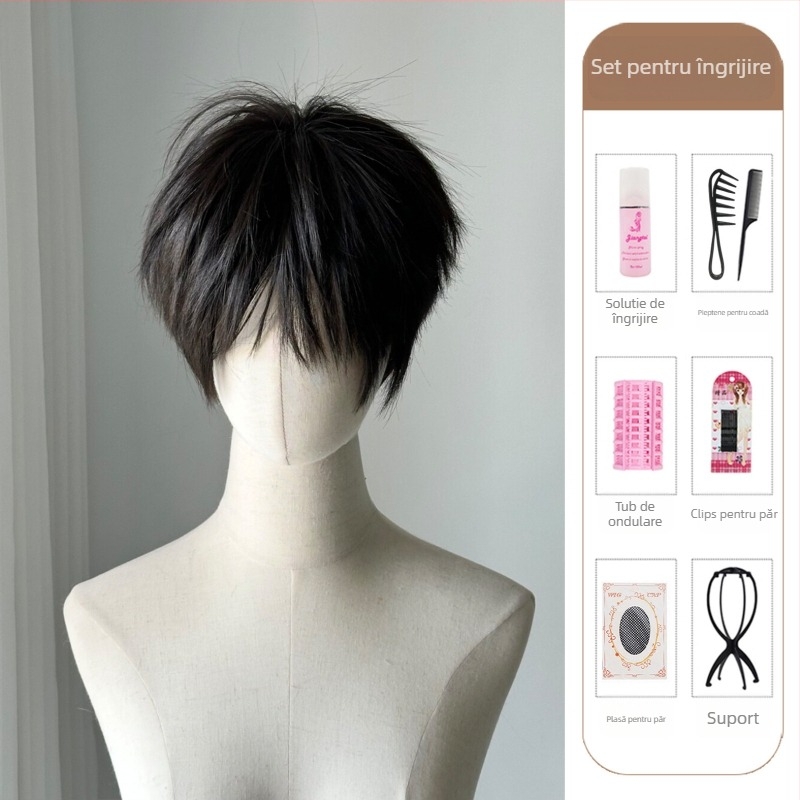 Perucă în stil coreean, unisex, din mătase rezistentă la temperatură, set complet pentru cap, aspect natural, pentru cosplay.