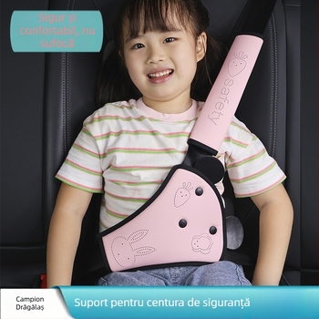 Reglaj centură auto pentru copii cu pernă desenată pentru umăr și limitator de burtă cu iepuraș drăguț – Material: PU soft leather sponge; Personalizare disponibilă; Design ajustabil