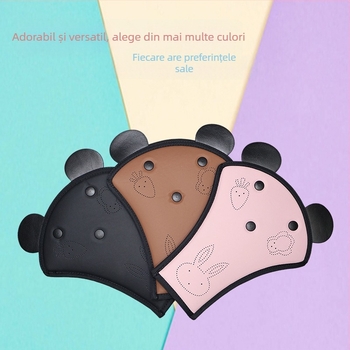 Reglaj centură auto pentru copii cu pernă desenată pentru umăr și limitator de burtă cu iepuraș drăguț – Material: PU soft leather sponge; Personalizare disponibilă; Design ajustabil