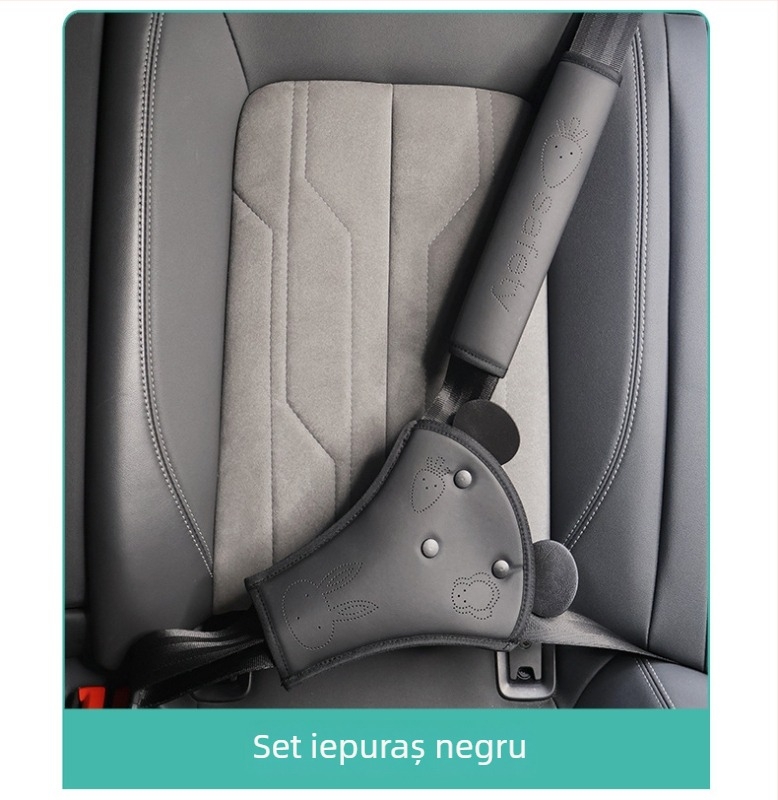 Reglaj centură auto pentru copii cu pernă desenată pentru umăr și limitator de burtă cu iepuraș drăguț – Material: PU soft leather sponge; Personalizare disponibilă; Design ajustabil