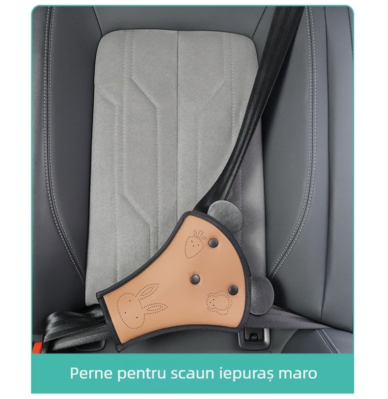 Reglaj centură auto pentru copii cu pernă desenată pentru umăr și limitator de burtă cu iepuraș drăguț – Material: PU soft leather sponge; Personalizare disponibilă; Design ajustabil