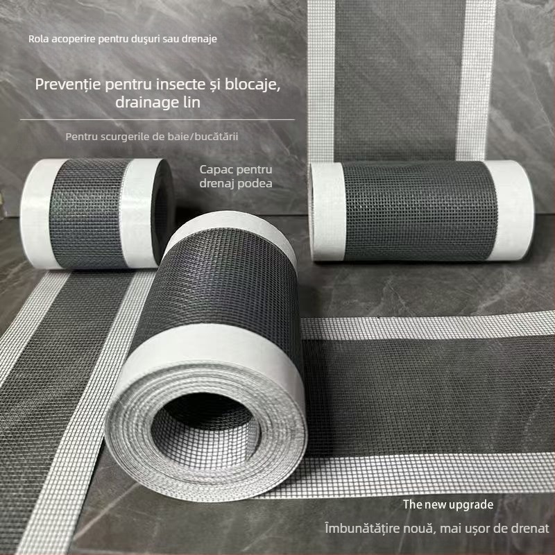 Bandă de filtrare pentru canalizarea de podea, autoadeziv anti-obstrucție, plasă din fibră de sticlă, rolă, 220 buc./cutie
