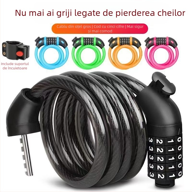 Lacăt pentru bicicletă cu parolă, cablu din aliaj – portabil, pentru biciclete, biciclete electrice, motociclete și biciclete de munte