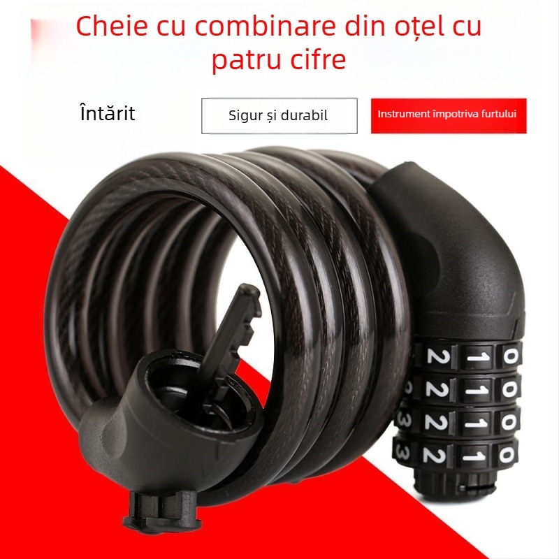 Lacăt pentru bicicletă cu parolă, cablu din aliaj – portabil, pentru biciclete, biciclete electrice, motociclete și biciclete de munte