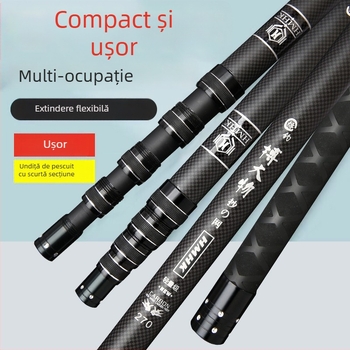 Undiță de pescuit din fibră de carbon, 5 secțiuni telescopice, greutate 50