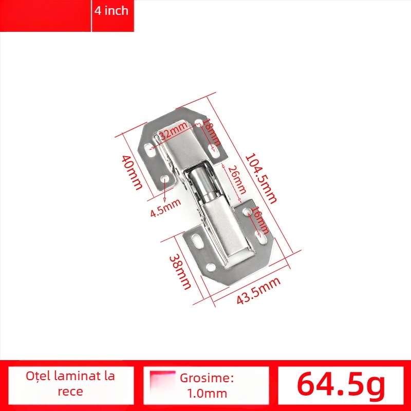 Balama de ușă de dulap hidraulică – amortizor, fără găuri, oțel laminat la rece, nichelat, model A1