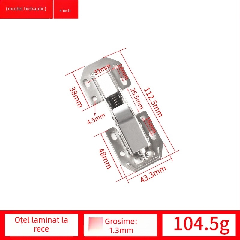 Balama de ușă de dulap hidraulică – amortizor, fără găuri, oțel laminat la rece, nichelat, model A1