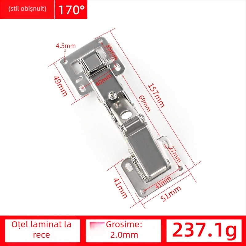 Balama de ușă de dulap hidraulică – amortizor, fără găuri, oțel laminat la rece, nichelat, model A1