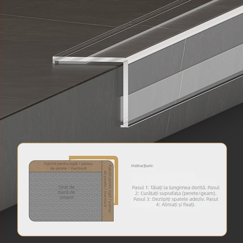 Protecție colț PVC, autoadezivă, profil în formă de L, 3,35 m lungime, pentru marginea plăcilor ceramice