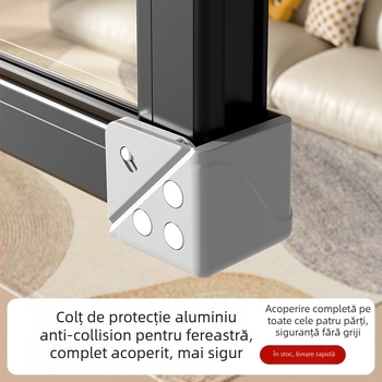Protecție de colț din aluminiu pentru fereastră, cu acoperire completă, anti-coliziune, pentru ferestre cu deschidere interioară, set de protecție pentru uși și ferestre, cu magneți duali