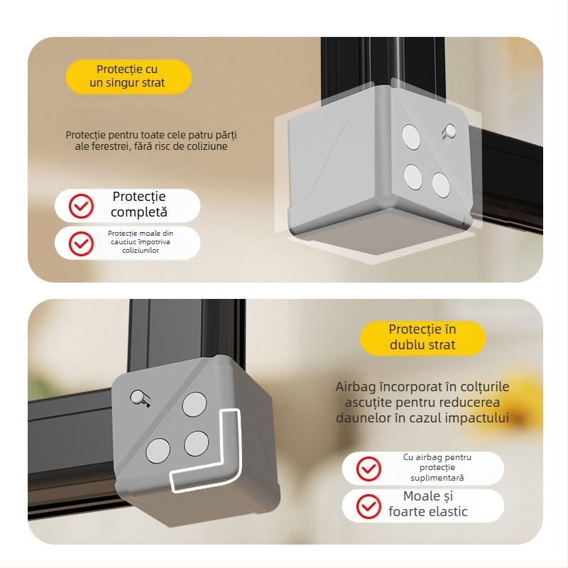 Protecție de colț din aluminiu pentru fereastră, cu acoperire completă, anti-coliziune, pentru ferestre cu deschidere interioară, set de protecție pentru uși și ferestre, cu magneți duali