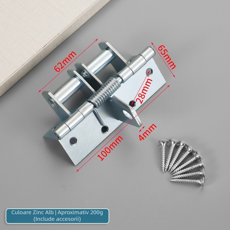 Balama cu arc pentru uși din lemn, cu închizător încorporat, design ascuns, poziționare la 90°, oțel mangan.