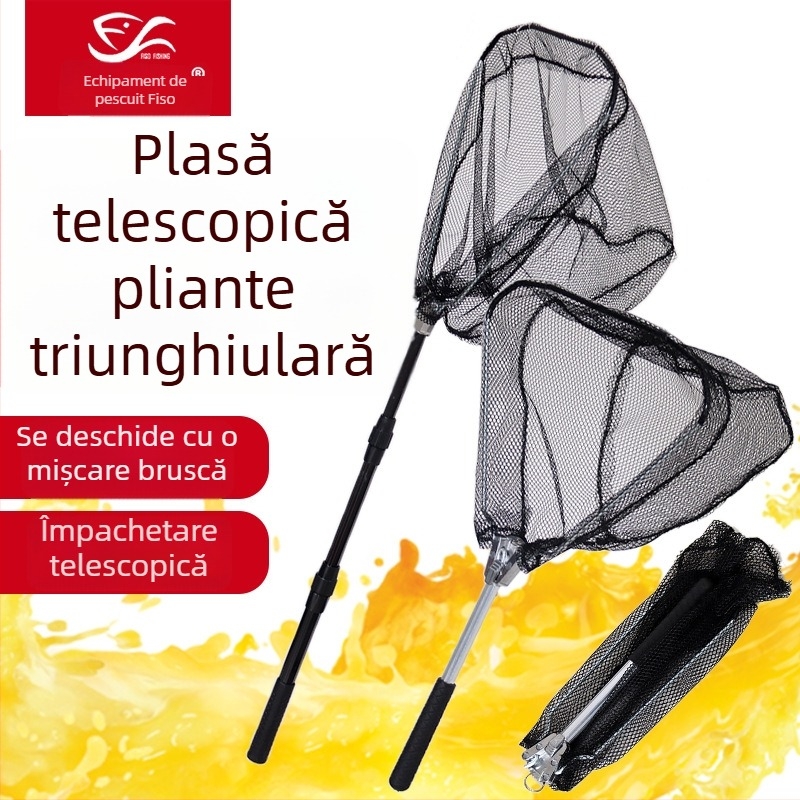 Plasă de pescuit din nylon triunghiulară, pliabilă, telescopică, portabilă