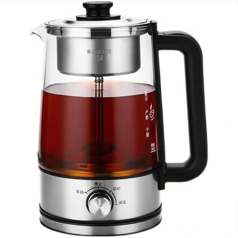 Ceainic automat din sticlă borosilicată, capacitate 1–1,5 L, 220 V, 500-1000 W, control mecanic