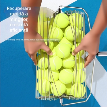 Colector de mingi de tenis din oțel inoxidabil, telescopic, automat, împingere manuală, capacitate mare