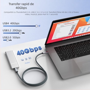 Cablu USB4 Type-C, 40Gbps, PD240W Power Delivery, Încărcare rapidă