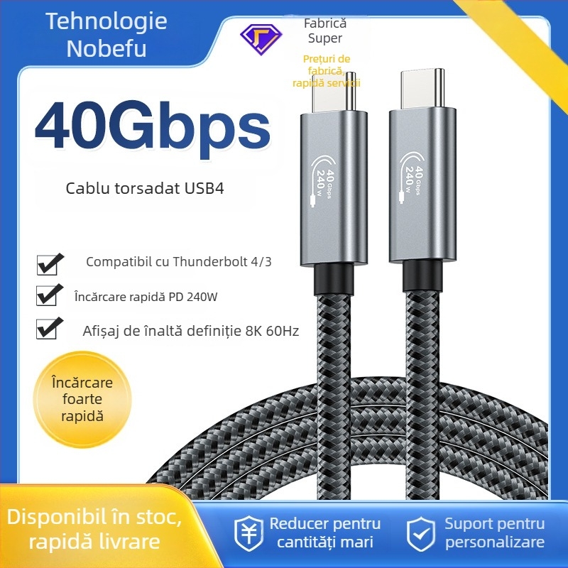 Cablu USB4 Type-C, 40Gbps, PD240W Power Delivery, Încărcare rapidă