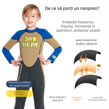 Costum de neopren SCR pentru copii, protecție UV, model desene animate, brand Sabolay/Shark Baolai
