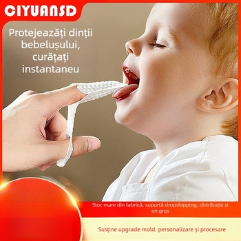 Curățător bucal de unică folosință pentru bebeluși, cu clemă deget pentru curățarea limbii, tifon, destinat copiilor 0–1 an, cutie cu 240 bucăți
