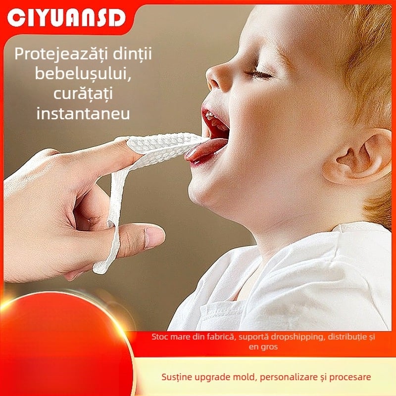 Curățător bucal de unică folosință pentru bebeluși, cu clemă deget pentru curățarea limbii, tifon, destinat copiilor 0–1 an, cutie cu 240 bucăți
