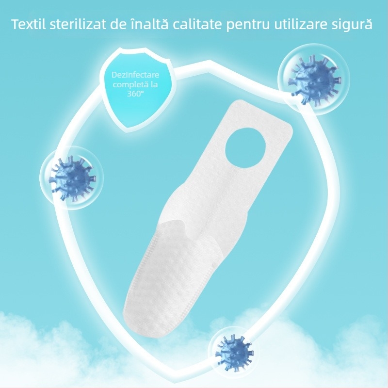 Curățător bucal de unică folosință pentru bebeluși, cu clemă deget pentru curățarea limbii, tifon, destinat copiilor 0–1 an, cutie cu 240 bucăți