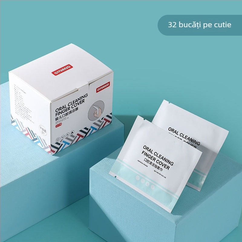 Curățător bucal de unică folosință pentru bebeluși, cu clemă deget pentru curățarea limbii, tifon, destinat copiilor 0–1 an, cutie cu 240 bucăți