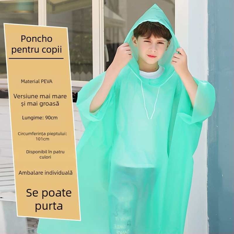 Poncho de ploaie pentru copii din PEVA, de unică folosință, grosime 0,03 mm, portabil