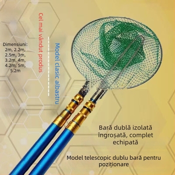 Set de undiță telescopică din fibră de sticlă cu plasă, cu două tije — model F4hpeSsx