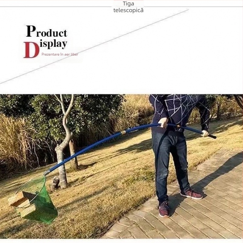 Set de undiță telescopică din fibră de sticlă cu plasă, cu două tije — model F4hpeSsx