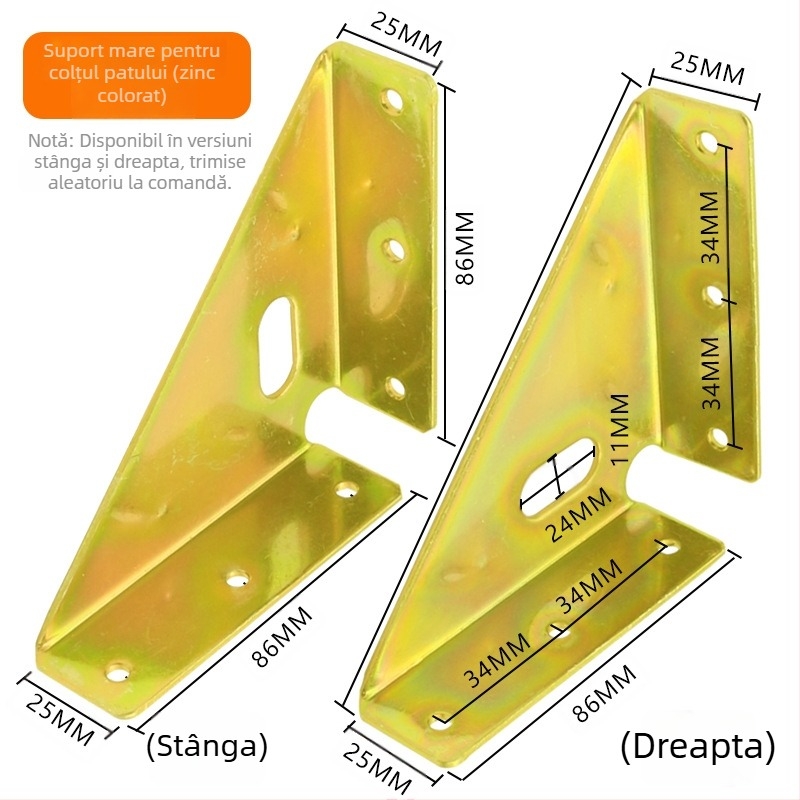 Queen bed angle brace – elemente metalice din oțel laminat la rece pentru conectare, stânga și dreapta, finisaj vopsit la cuptor