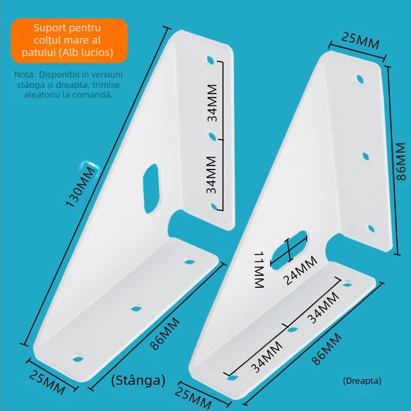 Queen bed angle brace – elemente metalice din oțel laminat la rece pentru conectare, stânga și dreapta, finisaj vopsit la cuptor